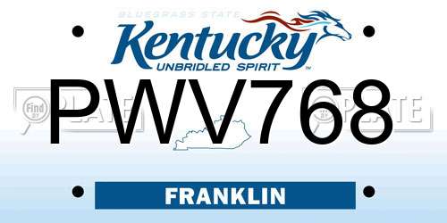 PWV768 Kentucky License Plate