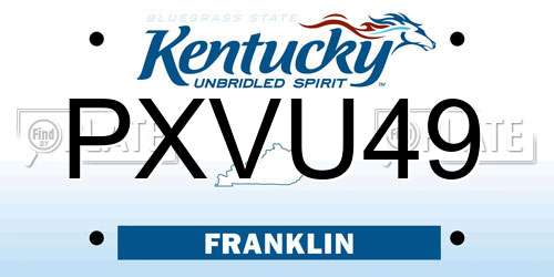 PXVU49 Kentucky License Plate
