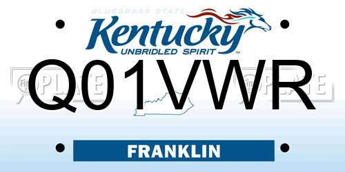 Q01VWR Kentucky License Plate