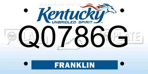 Q0786G Kentucky License Plate