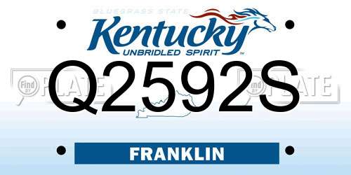 Q2592S Kentucky License Plate
