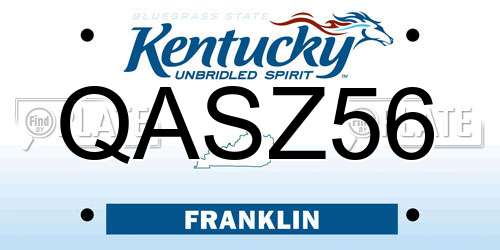 QASZ56 Kentucky License Plate