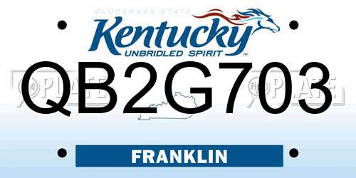 QB2G703 Kentucky License Plate
