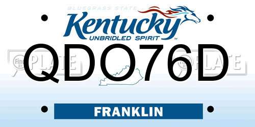 QDO76D Kentucky License Plate
