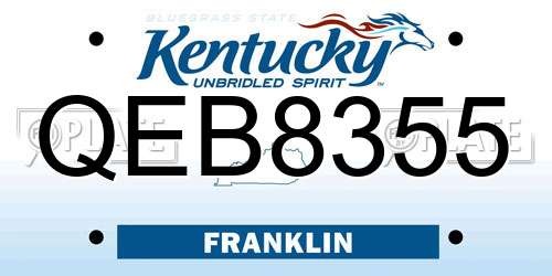 QEB8355 Kentucky License Plate