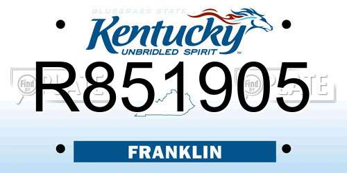 R851905 Kentucky License Plate