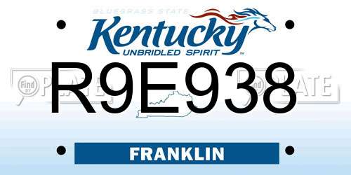 R9E938 Kentucky License Plate