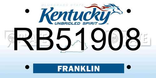 RB51908 Kentucky License Plate