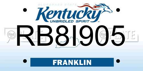RB8I905 Kentucky License Plate