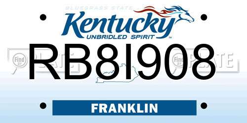 RB8I908 Kentucky License Plate