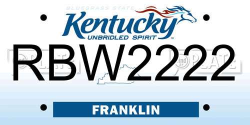 RBW2222 Kentucky License Plate
