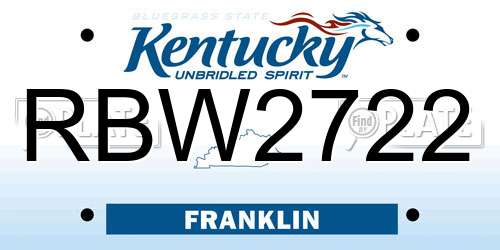 RBW2722 Kentucky License Plate