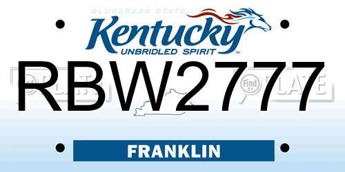 RBW2777 Kentucky License Plate