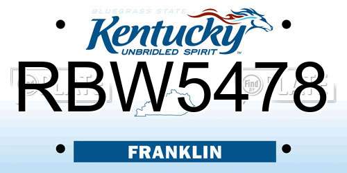 RBW5478 Kentucky License Plate
