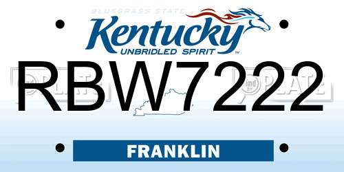 RBW7222 Kentucky License Plate