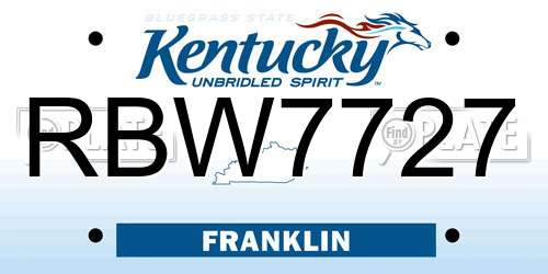 RBW7727 Kentucky License Plate