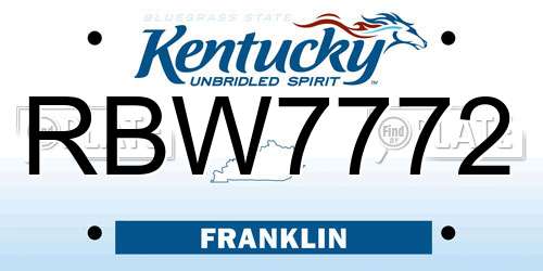 RBW7772 Kentucky License Plate