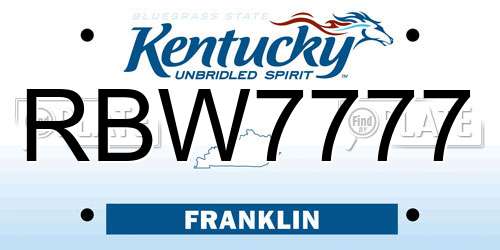 RBW7777 Kentucky License Plate