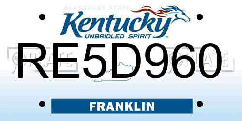 RE5D960 Kentucky License Plate