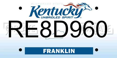RE8D960 Kentucky License Plate
