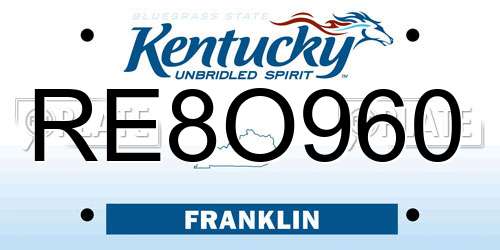 RE8O960 Kentucky License Plate