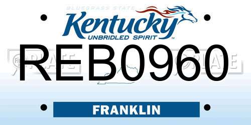 REB0960 Kentucky License Plate