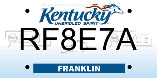 RF8E7A Kentucky License Plate