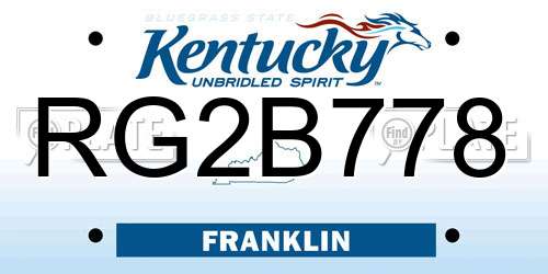 RG2B778 Kentucky License Plate