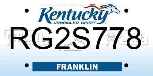 RG2S778 Kentucky License Plate