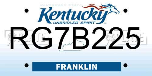 RG7B225 Kentucky License Plate