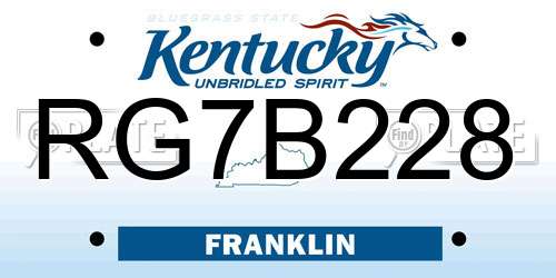 RG7B228 Kentucky License Plate