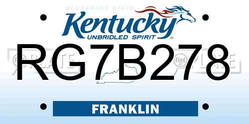 RG7B278 Kentucky License Plate