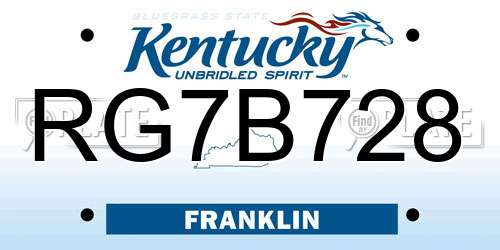 RG7B728 Kentucky License Plate