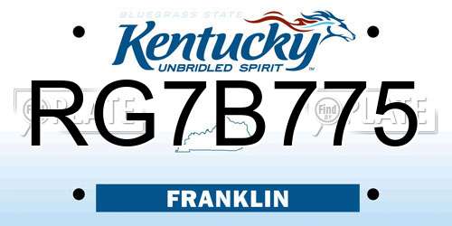 RG7B775 Kentucky License Plate
