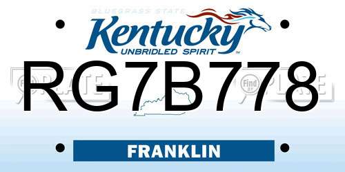 RG7B778 Kentucky License Plate