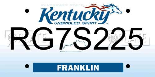 RG7S225 Kentucky License Plate