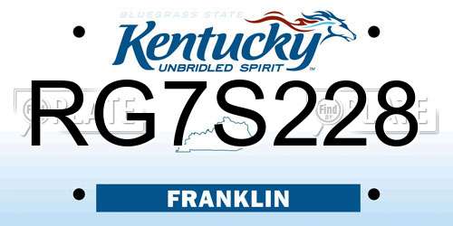RG7S228 Kentucky License Plate