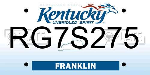 RG7S275 Kentucky License Plate