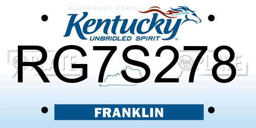 RG7S278 Kentucky License Plate
