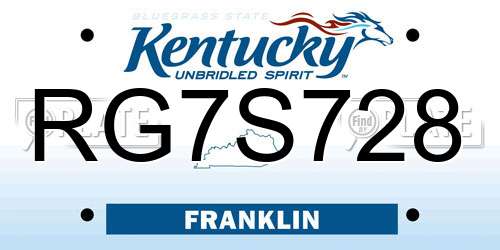 RG7S728 Kentucky License Plate