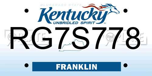 RG7S778 Kentucky License Plate