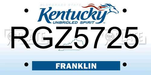 RGZ5725 Kentucky License Plate