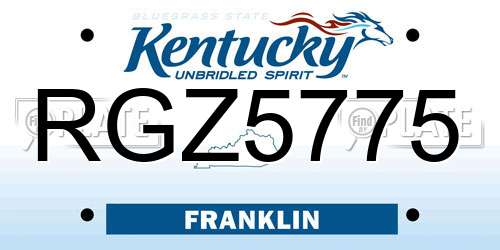 RGZ5775 Kentucky License Plate