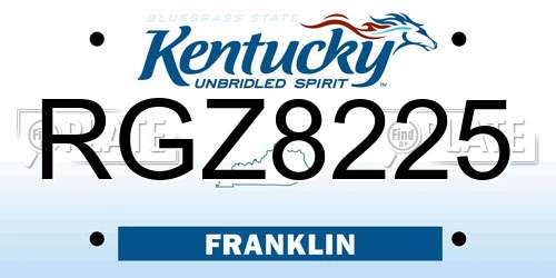 RGZ8225 Kentucky License Plate