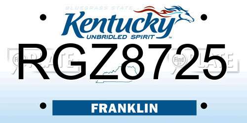 RGZ8725 Kentucky License Plate