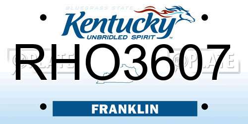RHO3607 Kentucky License Plate