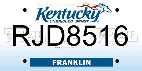RJD8516 Kentucky License Plate