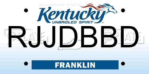 RJJDBBD Kentucky License Plate