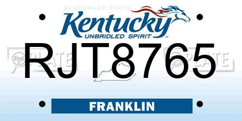 RJT8765 Kentucky License Plate