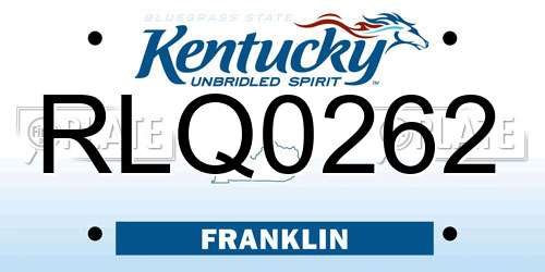 RLQ0262 Kentucky License Plate